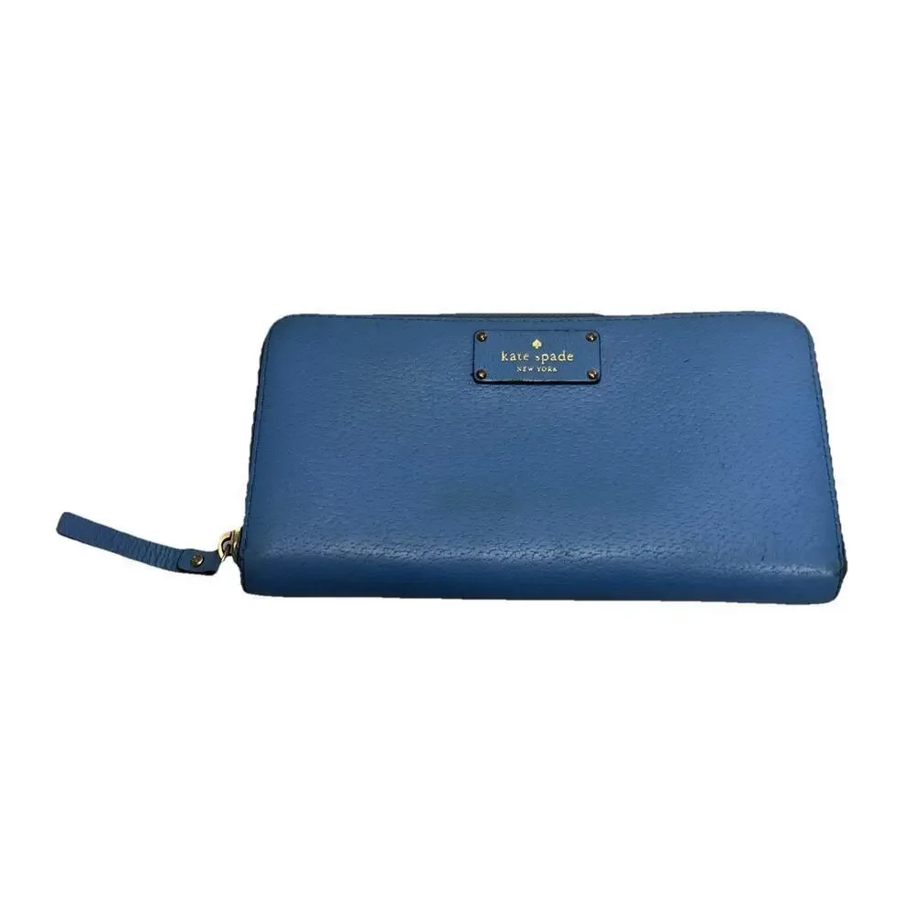 Kate Spade Blue Leather Zip Around Wallet